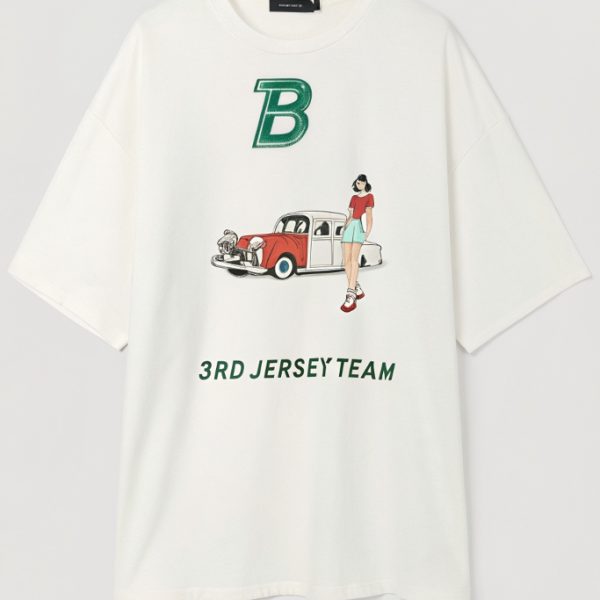 3RD JERSEY TEAM Retro Car Graphic Oversized T-Shirt